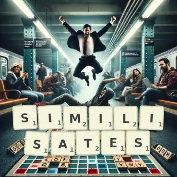 Illustration créative d'un jeu de lettres avec le mot SIMILISATES épelé sur le plateau.