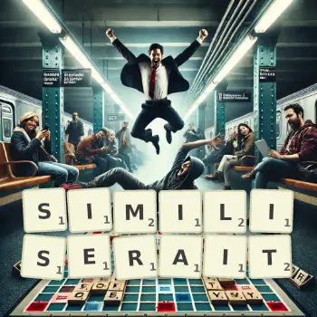 Illustration créative d'un jeu de lettres avec le mot SIMILISERAIT épelé sur le plateau.