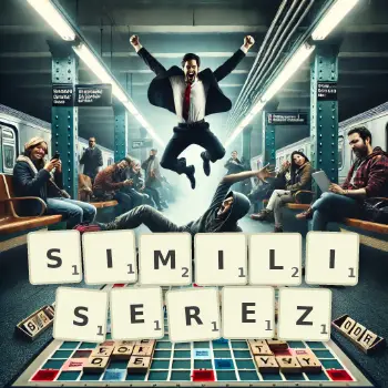 Illustration créative d'un jeu de lettres avec le mot SIMILISEREZ épelé sur le plateau.