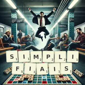 Illustration créative d'un jeu de lettres avec le mot SIMPLIFIAIS épelé sur le plateau.