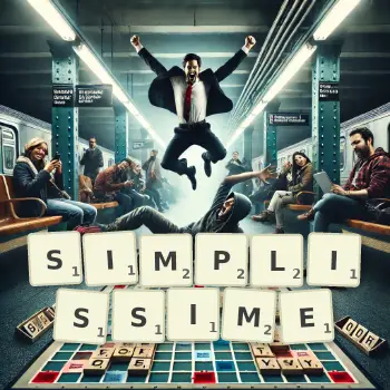 Illustration créative d'un jeu de lettres avec le mot SIMPLISSIME épelé sur le plateau.