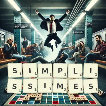 Illustration créative d'un jeu de lettres avec le mot SIMPLISSIMES épelé sur le plateau.