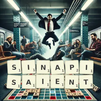 Illustration créative d'un jeu de lettres avec le mot SINAPISAIENT épelé sur le plateau.