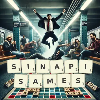 Illustration créative d'un jeu de lettres avec le mot SINAPISAMES épelé sur le plateau.