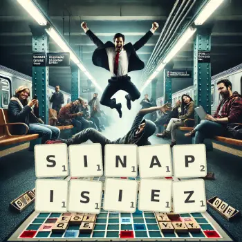 Illustration créative d'un jeu de lettres avec le mot SINAPISIEZ épelé sur le plateau.
