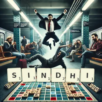 Illustration créative d'un jeu de lettres avec le mot SINDHI épelé sur le plateau.