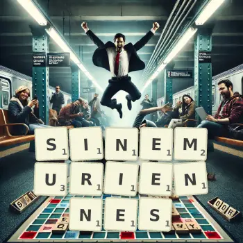 Illustration créative d'un jeu de lettres avec le mot SINEMURIENNES épelé sur le plateau.