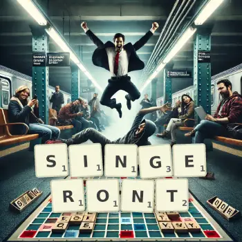 Illustration créative d'un jeu de lettres avec le mot SINGERONT épelé sur le plateau.