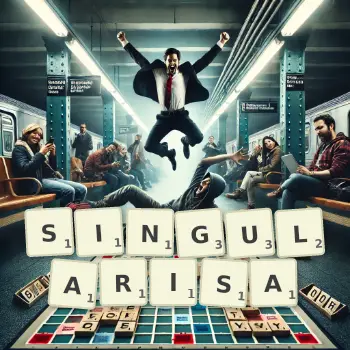 Illustration créative d'un jeu de lettres avec le mot SINGULARISA épelé sur le plateau.