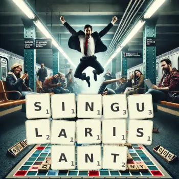Illustration créative d'un jeu de lettres avec le mot SINGULARISANT épelé sur le plateau.