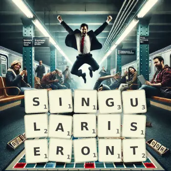 Illustration créative d'un jeu de lettres avec le mot SINGULARISERONT épelé sur le plateau.