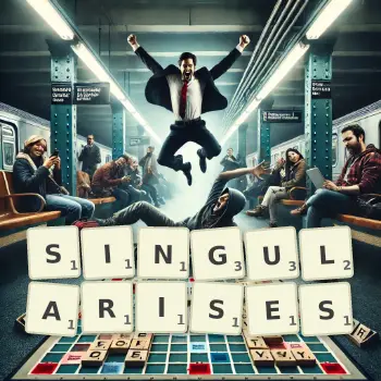 Illustration créative d'un jeu de lettres avec le mot SINGULARISES épelé sur le plateau.