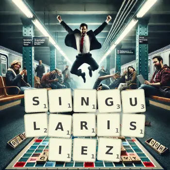 Illustration créative d'un jeu de lettres avec le mot SINGULARISIEZ épelé sur le plateau.