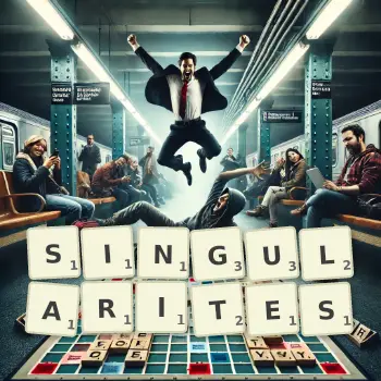 Illustration créative d'un jeu de lettres avec le mot SINGULARITES épelé sur le plateau.