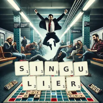 Illustration créative d'un jeu de lettres avec le mot SINGULIER épelé sur le plateau.