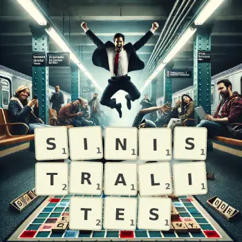 Illustration créative d'un jeu de lettres avec le mot SINISTRALITES épelé sur le plateau.