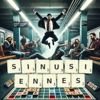 Illustration créative d'un jeu de lettres avec le mot SINUSIENNES épelé sur le plateau.