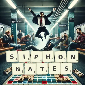 Illustration créative d'un jeu de lettres avec le mot SIPHONNATES épelé sur le plateau.