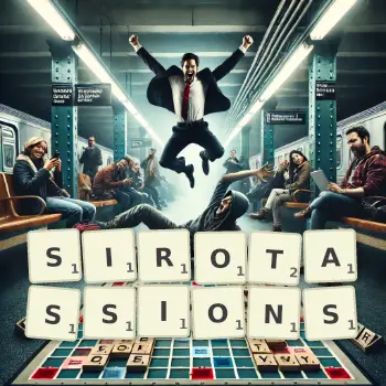 Illustration créative d'un jeu de lettres avec le mot SIROTASSIONS épelé sur le plateau.