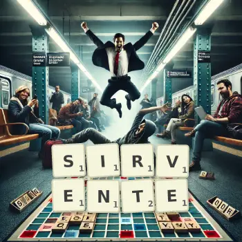 Illustration créative d'un jeu de lettres avec le mot SIRVENTE épelé sur le plateau.