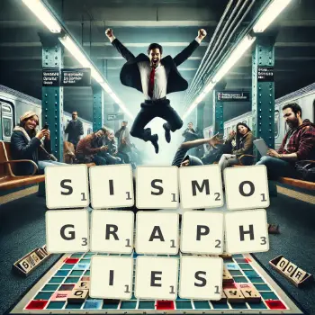 Illustration créative d'un jeu de lettres avec le mot SISMOGRAPHIES épelé sur le plateau.