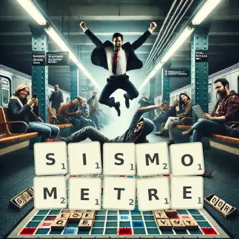 Illustration créative d'un jeu de lettres avec le mot SISMOMETRE épelé sur le plateau.