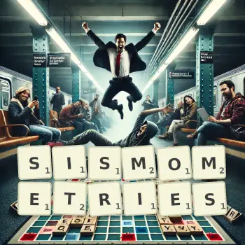 Illustration créative d'un jeu de lettres avec le mot SISMOMETRIES épelé sur le plateau.