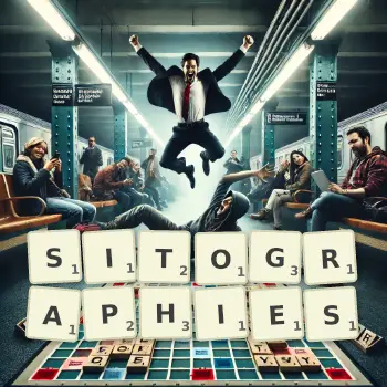 Illustration créative d'un jeu de lettres avec le mot SITOGRAPHIES épelé sur le plateau.