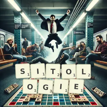 Illustration créative d'un jeu de lettres avec le mot SITOLOGIE épelé sur le plateau.