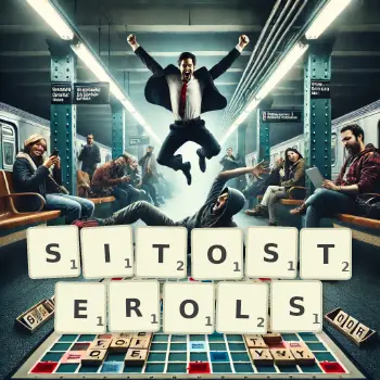 Illustration créative d'un jeu de lettres avec le mot SITOSTEROLS épelé sur le plateau.