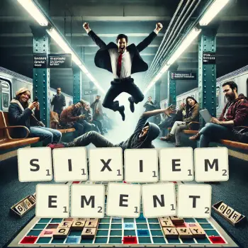 Illustration créative d'un jeu de lettres avec le mot SIXIEMEMENT épelé sur le plateau.