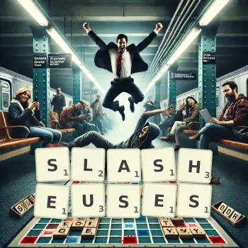 Illustration créative d'un jeu de lettres avec le mot SLASHEUSES épelé sur le plateau.