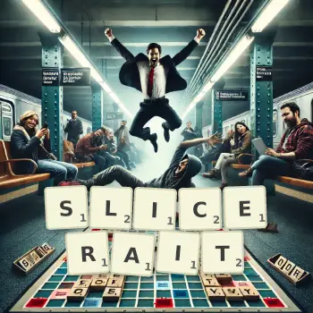 Illustration créative d'un jeu de lettres avec le mot SLICERAIT épelé sur le plateau.