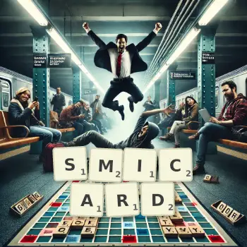 Illustration créative d'un jeu de lettres avec le mot SMICARD épelé sur le plateau.