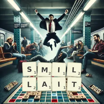 Illustration créative d'un jeu de lettres avec le mot SMILLAIT épelé sur le plateau.