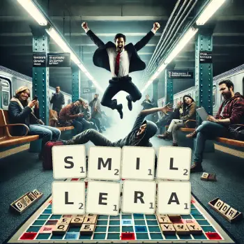 Illustration créative d'un jeu de lettres avec le mot SMILLERA épelé sur le plateau.