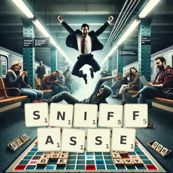 Illustration créative d'un jeu de lettres avec le mot SNIFFASSE épelé sur le plateau.