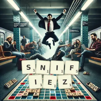 Illustration créative d'un jeu de lettres avec le mot SNIFIEZ épelé sur le plateau.