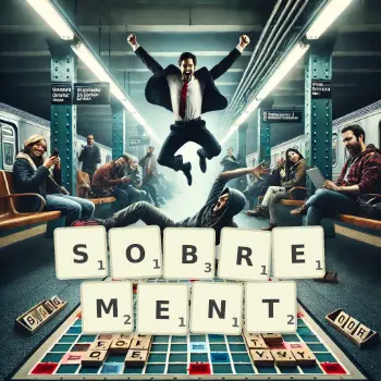 Illustration créative d'un jeu de lettres avec le mot SOBREMENT épelé sur le plateau.