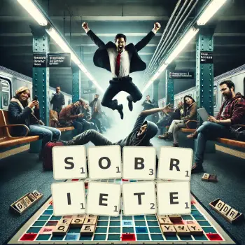 Illustration créative d'un jeu de lettres avec le mot SOBRIETE épelé sur le plateau.