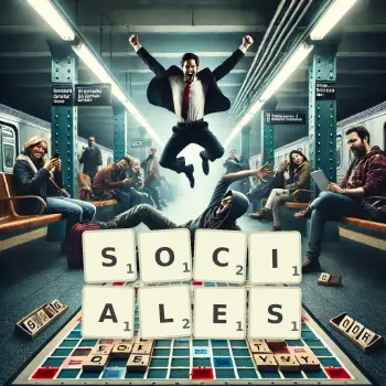 Illustration créative d'un jeu de lettres avec le mot SOCIALES épelé sur le plateau.