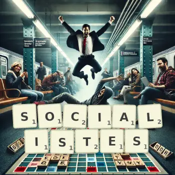 Illustration créative d'un jeu de lettres avec le mot SOCIALISTES épelé sur le plateau.