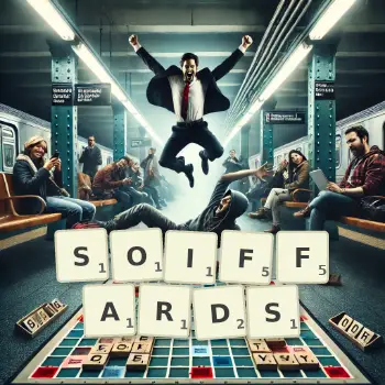 Illustration créative d'un jeu de lettres avec le mot SOIFFARDS épelé sur le plateau.