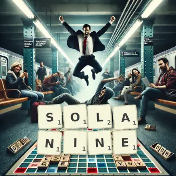 Illustration créative d'un jeu de lettres avec le mot SOLANINE épelé sur le plateau.