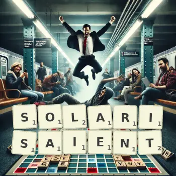 Illustration créative d'un jeu de lettres avec le mot SOLARISAIENT épelé sur le plateau.