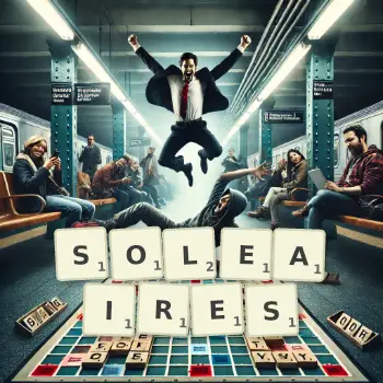 Illustration créative d'un jeu de lettres avec le mot SOLEAIRES épelé sur le plateau.