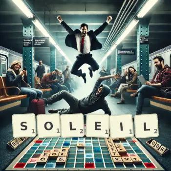 Illustration créative d'un jeu de lettres avec le mot SOLEIL épelé sur le plateau.