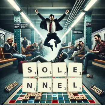 Illustration créative d'un jeu de lettres avec le mot SOLENNEL épelé sur le plateau.