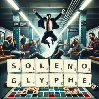 Illustration créative d'un jeu de lettres avec le mot SOLENOGLYPHE épelé sur le plateau.