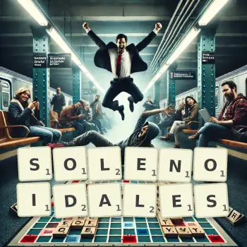 Illustration créative d'un jeu de lettres avec le mot SOLENOIDALES épelé sur le plateau.